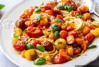 Roasted Cherry Tomato Pasta with Garlic and Basil