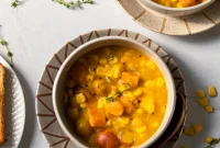 Autumn Vegan Corn Chowder with Butternut and Sweet Potato