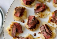 London Broil Smashed Potato & Caramelized Onion Crostini