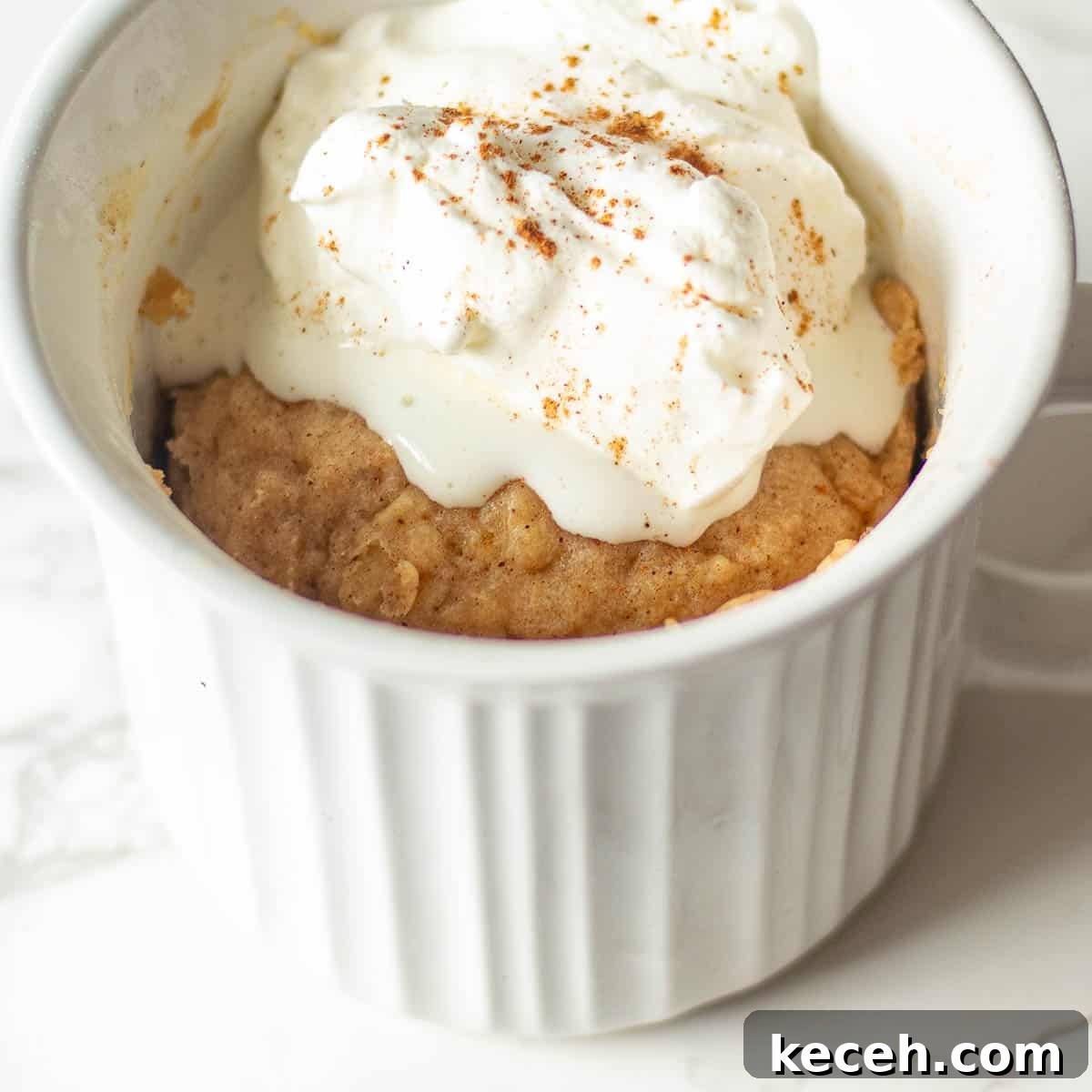 Quick Microwave Apple Mug Cake Recipe for One 6 Apple mug cake topped with whipped cream