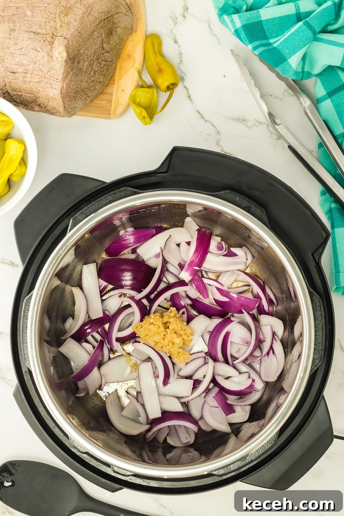 Onions and garlic in Instant Pot.