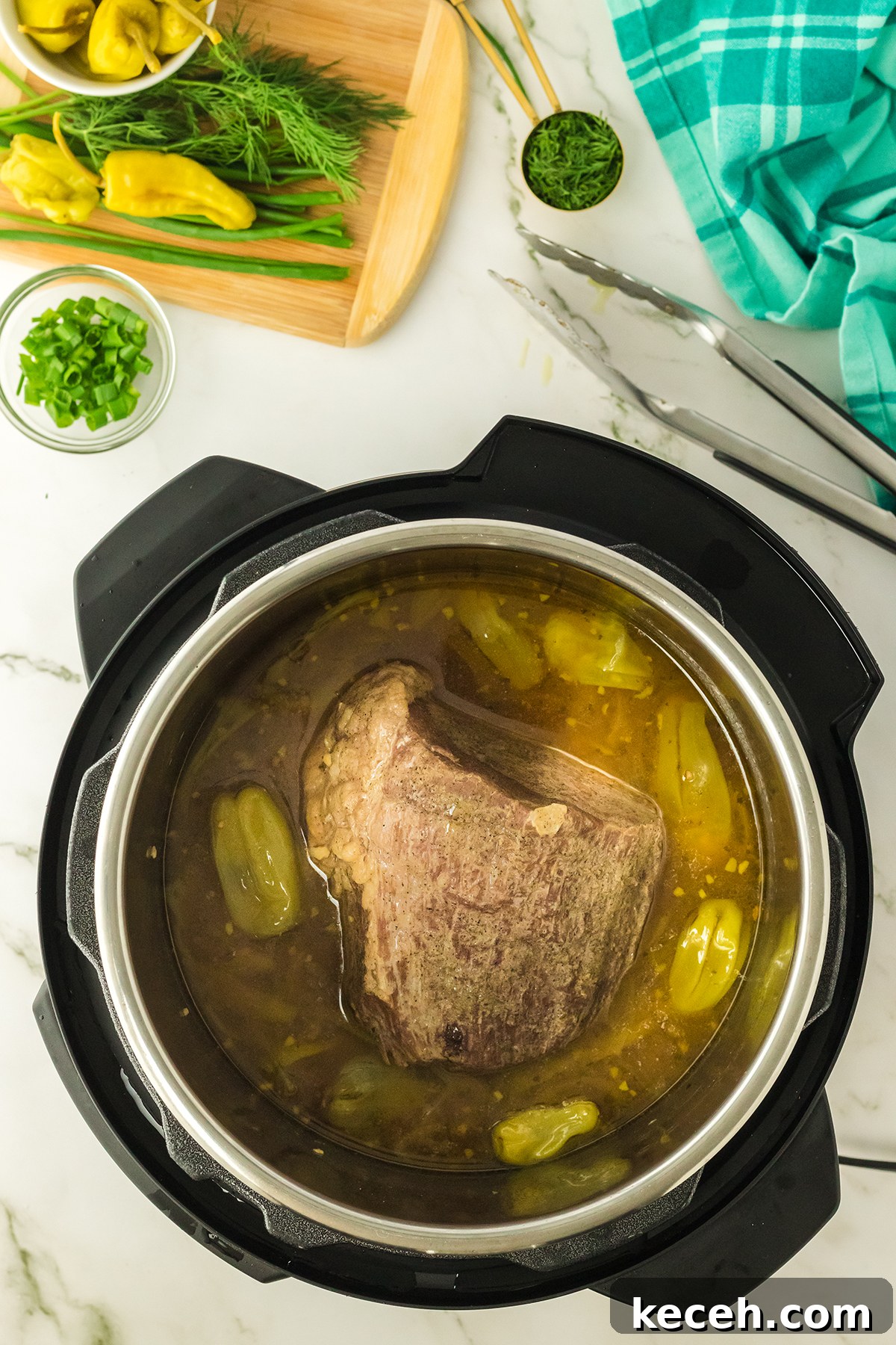 Pot Roast in Instant Pot ready to be shredded.