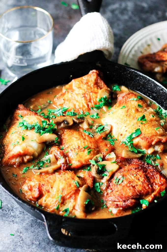 Chicken Chasseur (French Hunter's Chicken) — Classic Rustic Recipe 7 French Hungers Chicken in a cast iron skillet