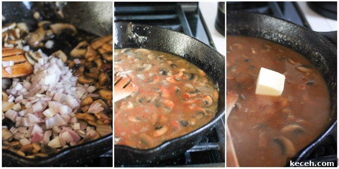 Chicken Chasseur (French Hunter's Chicken) — Classic Rustic Recipe 5 Process shots of making chasseur sauce