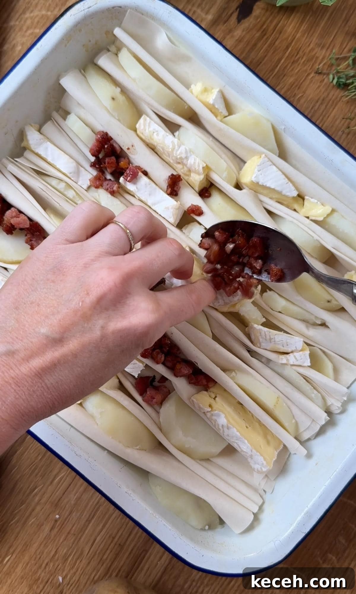 Crispy Filo Potato Tart with Brie and Pancetta 6 Sprinkling pancetta and onion