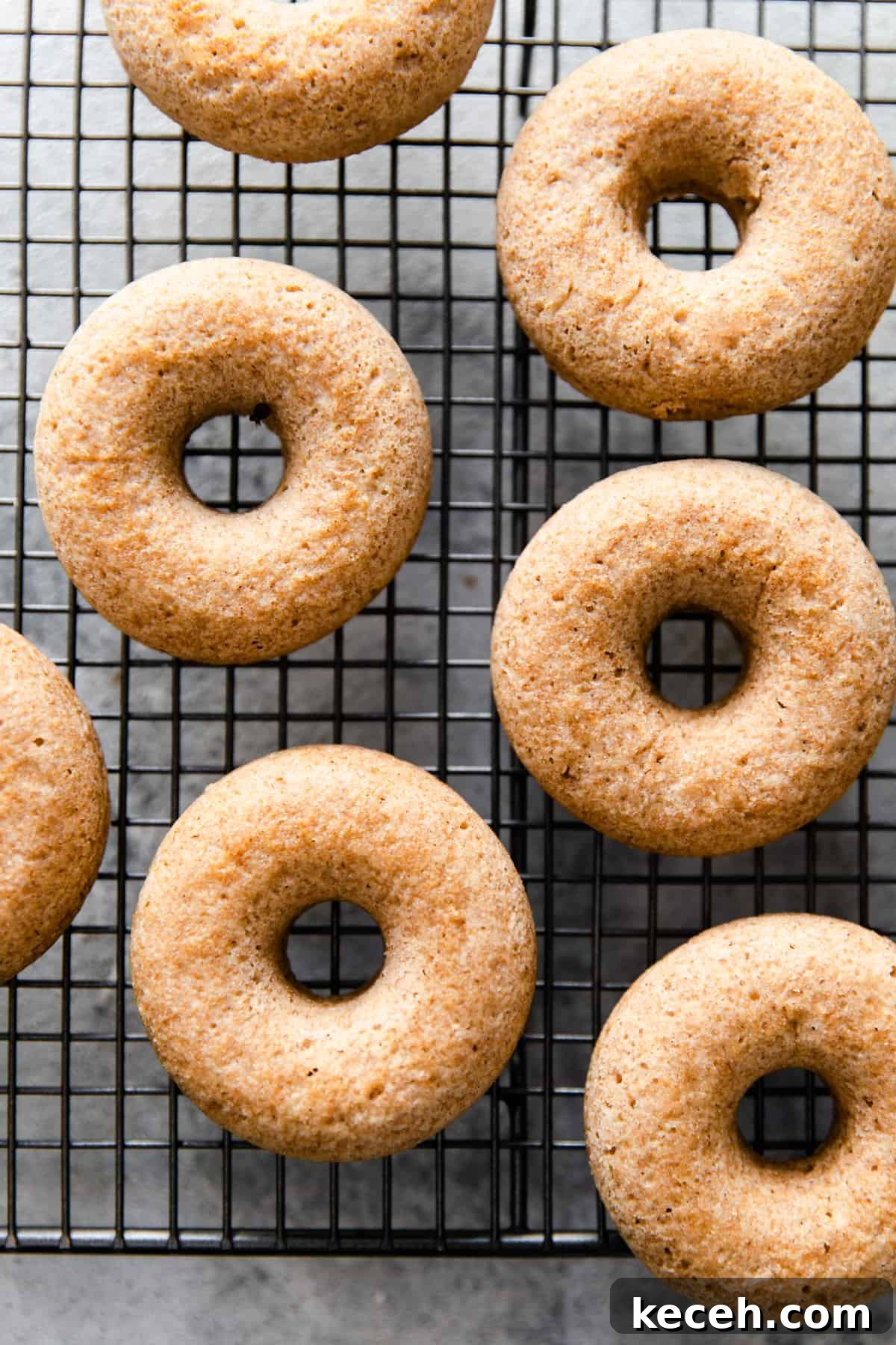 Baked Donuts with Rich Chocolate Glaze Recipe 5 overhead shot of baked doughnuts on a cooling rack