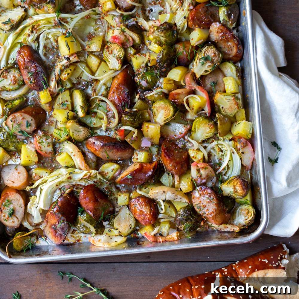 Sausage, Apple & Veggie Sheet Pan Dinner Recipe 2 Sausage Apple & Fall Veggie Sheet Pan Dinner with Mustard Vinaigrette