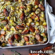 Sausage Apple & Fall Veggie Sheet Pan Dinner with Mustard Vinaigrette