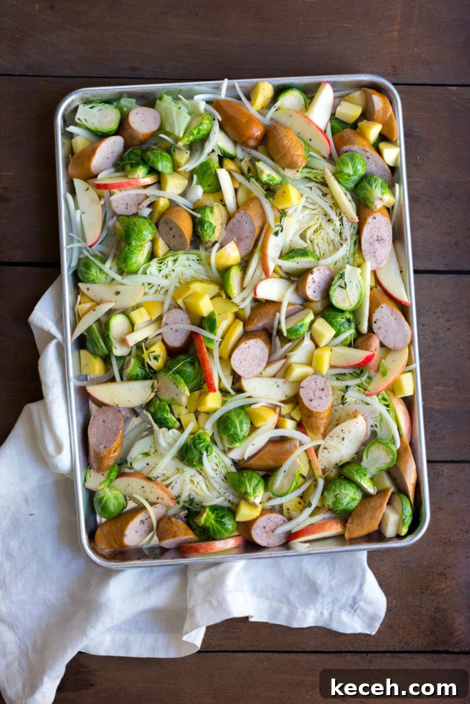 Sausage, Apple & Veggie Sheet Pan Dinner Recipe 5 Sausage Apple & Fall Veggie Sheet Pan Meal pre-bake