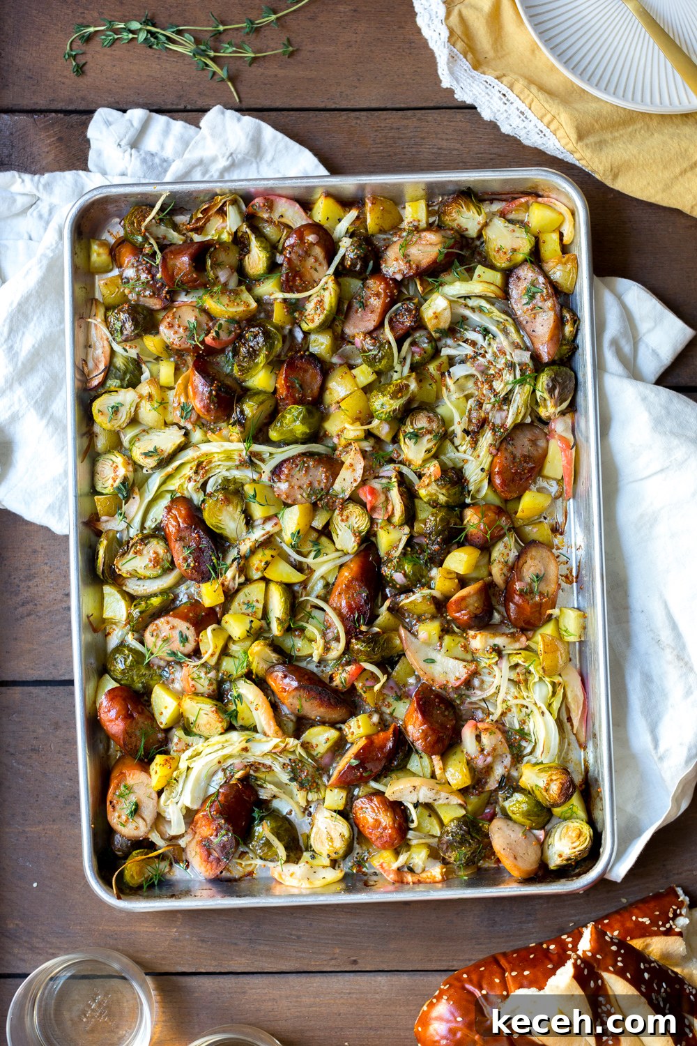 Sausage, Apple & Veggie Sheet Pan Dinner Recipe 9 Sausage Apple & Fall Veggie Sheet Pan Dinner all roasted up and ready to go!