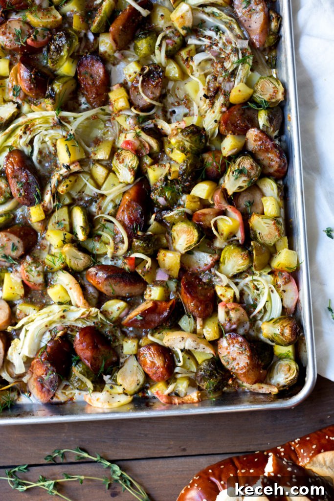 Sausage, Apple & Veggie Sheet Pan Dinner Recipe 10 Sausage & Veggie Sheet Pan Dinner close up