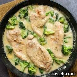 Creamy Garlic Chicken Recipe with Broccoli Easy and Quick Skillet Recipe | BestRecipeBox.com
