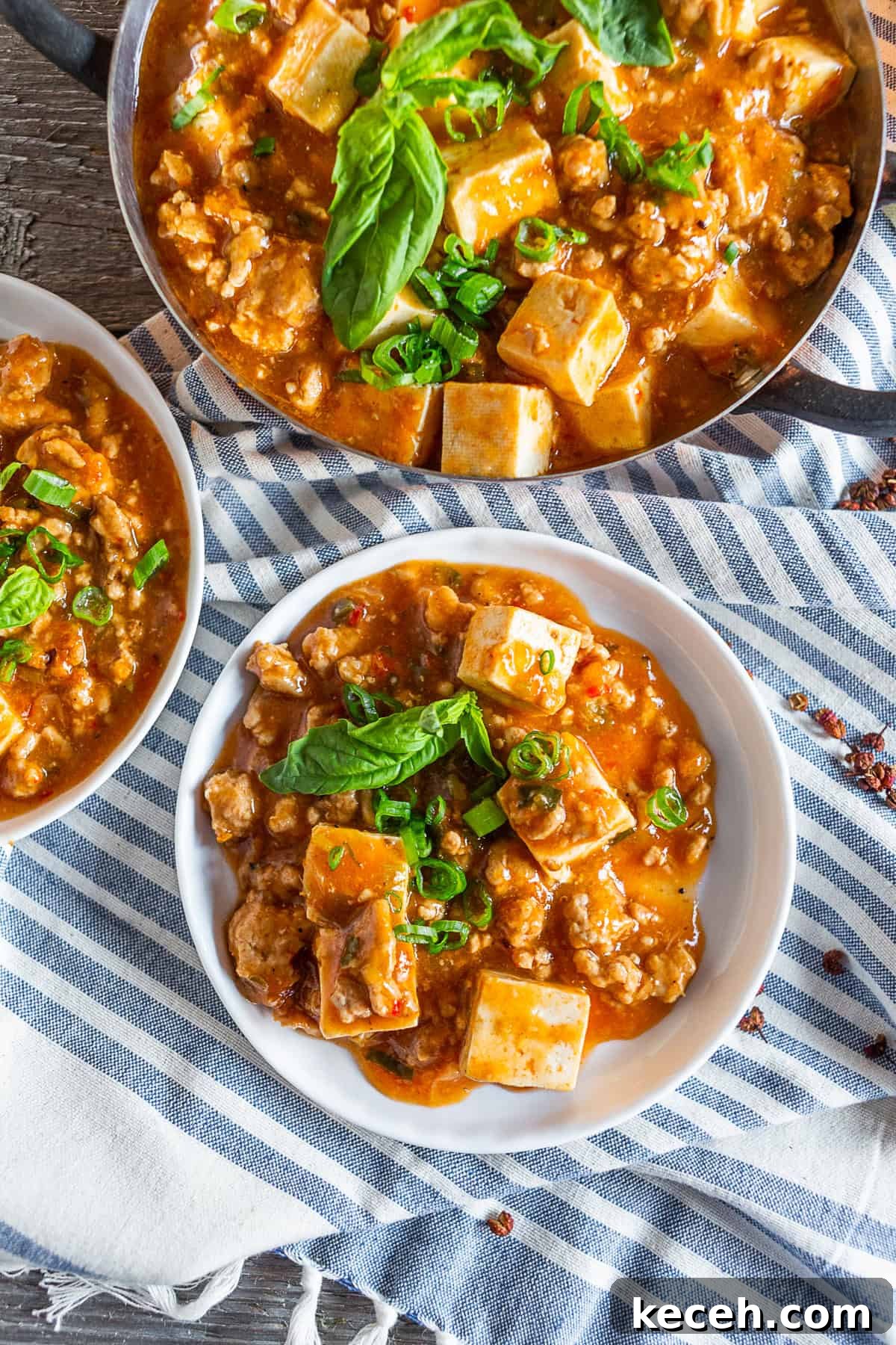 Spicy Ground Pork Mapo Tofu Recipe for Weeknight Dinners 2 Ground Pork Mapo Tofu on a white plate.