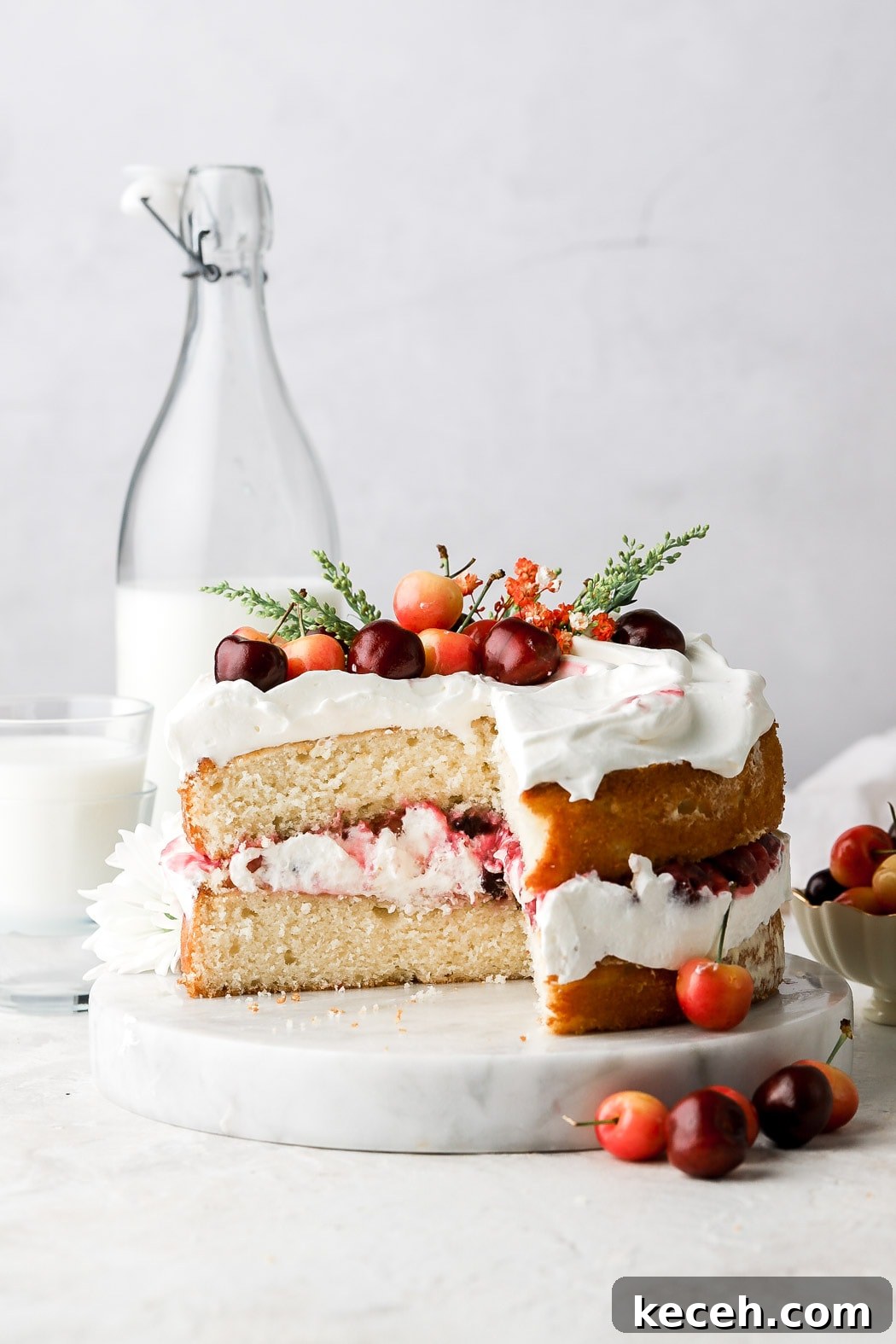 white cake with cherry filling
