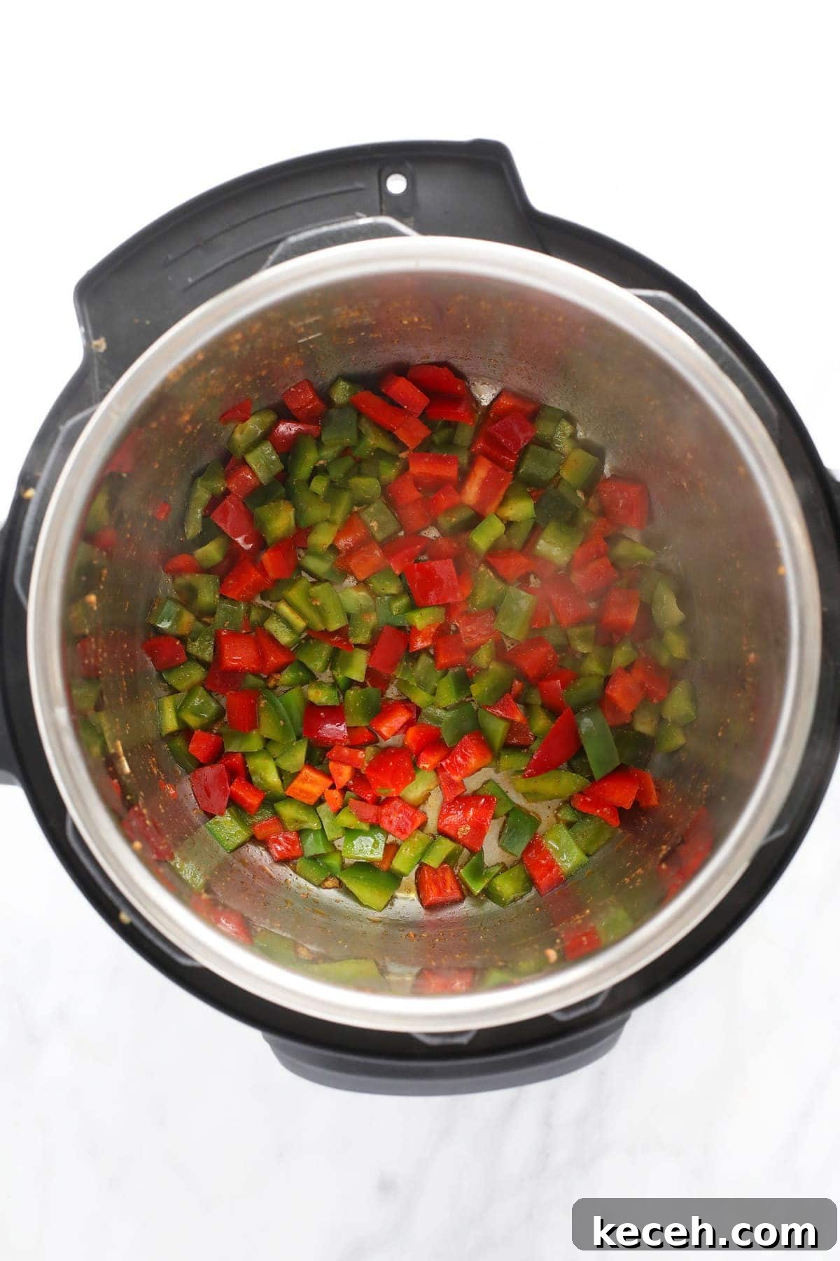 Sautéed peppers sauteed red and green peppers in the instant pot for instant pot burrito bowls