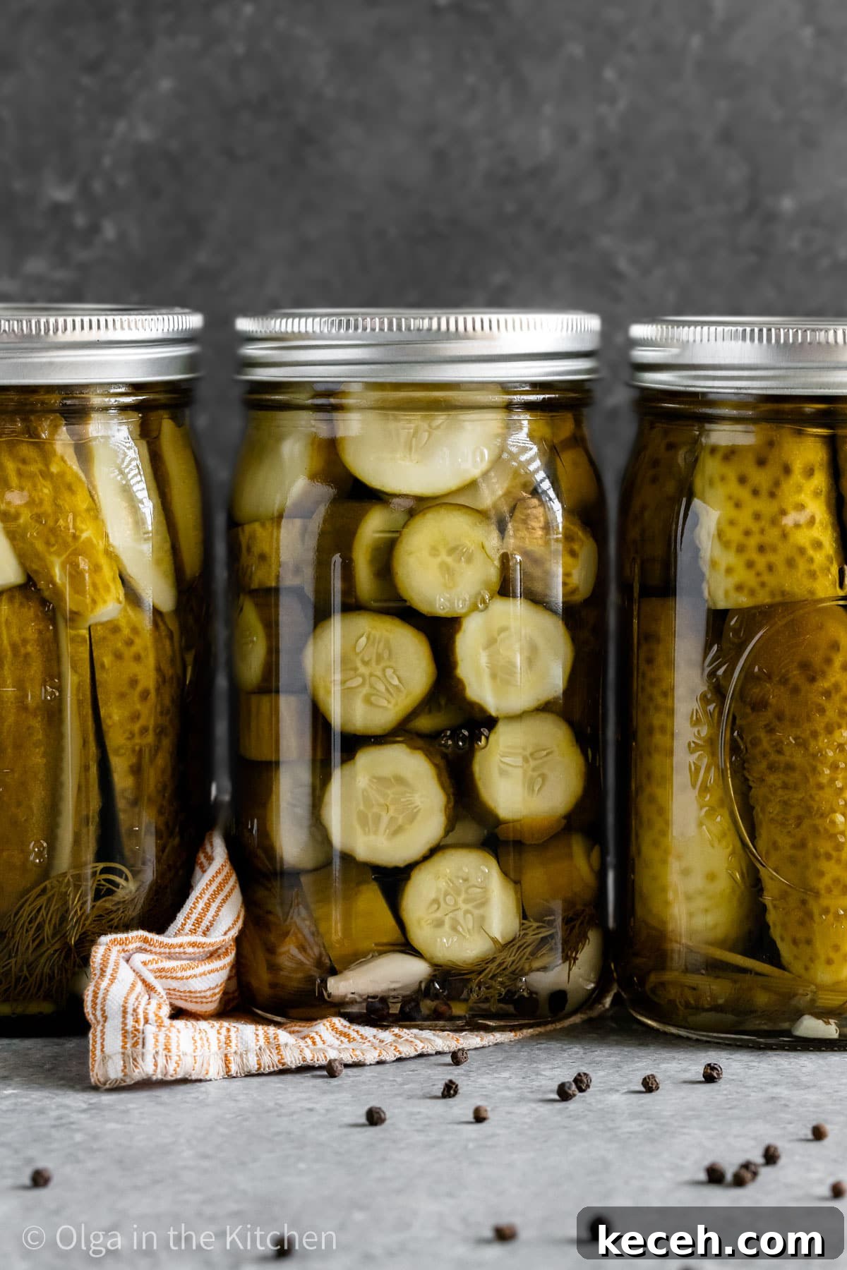 Canned cucumbers, cut into chips and spears. Canned cucumbers, cut into chips and spears.