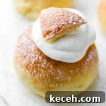 Tangzhong Method: Make Soft, Tender Breads and Buns Every Time 10 Swedish semla bun closeup.