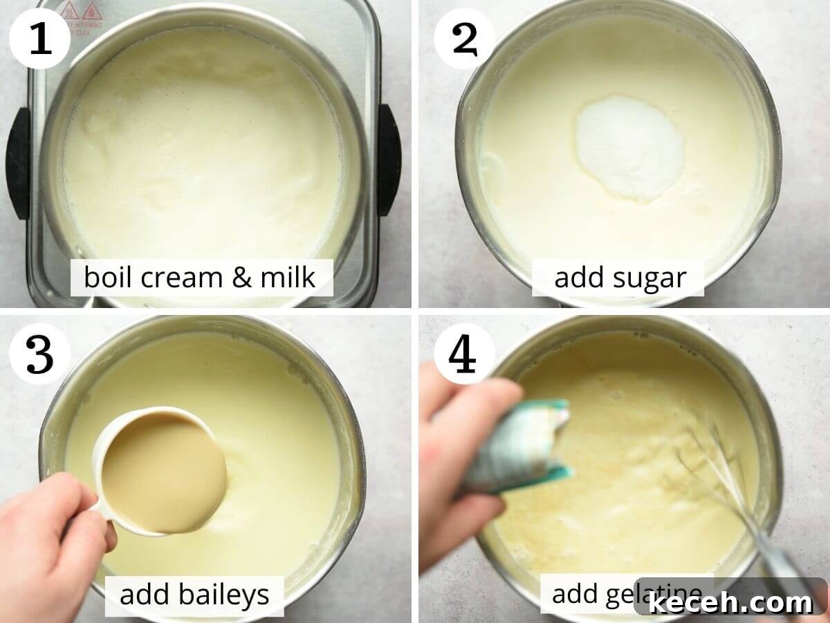 Bailey’s Liqueur Panna Cotta Recipe: Silky Boozy Dessert 4 Step by step photos showing how to make baileys panna cotta
