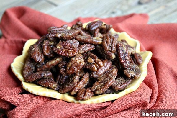 Roasted Blue Cheese Pecans recipe from RecipeGirl.com bowl of roasted blue cheese pecans