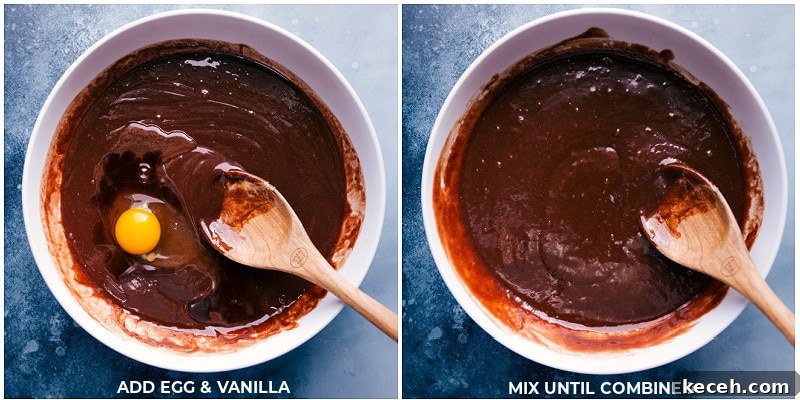 Mixing eggs and vanilla Process shots-- mixing the eggs and vanilla into the batter