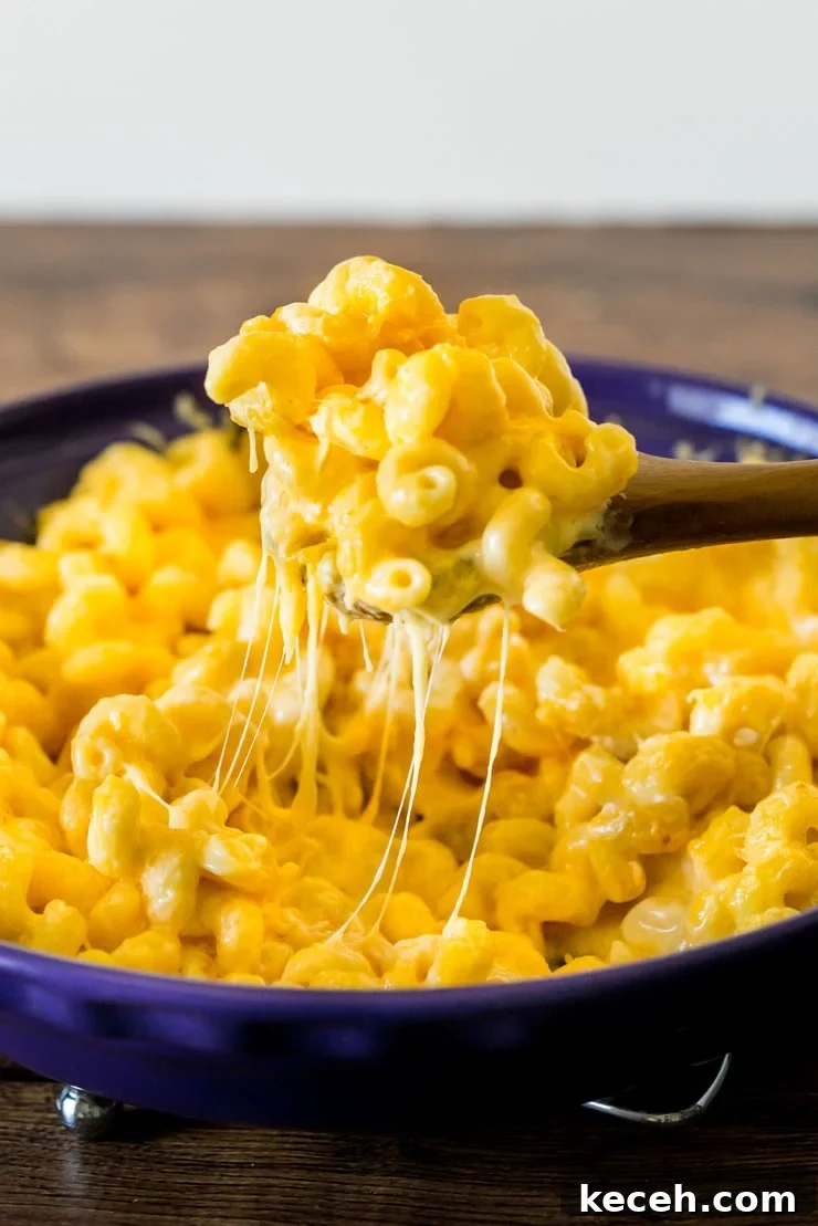 Baked mac and cheese in a casserole dish