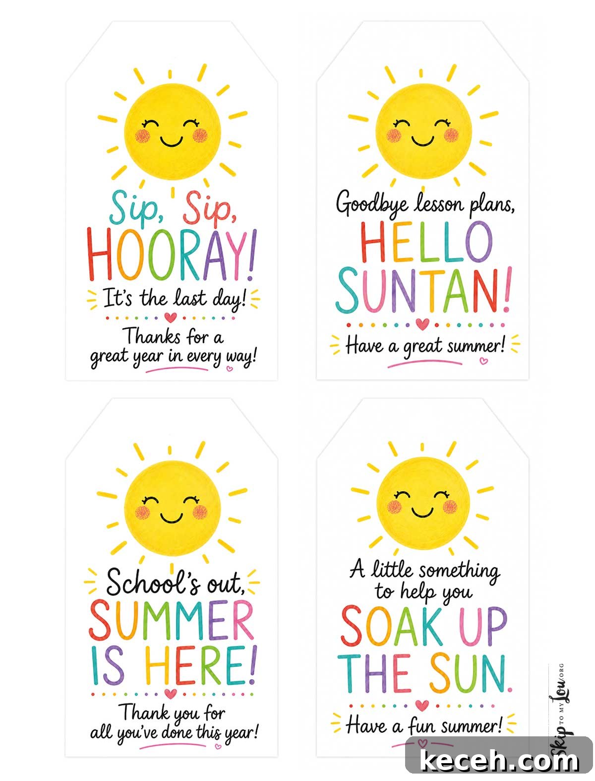 teacher end of year gift tags 4 designs on one page