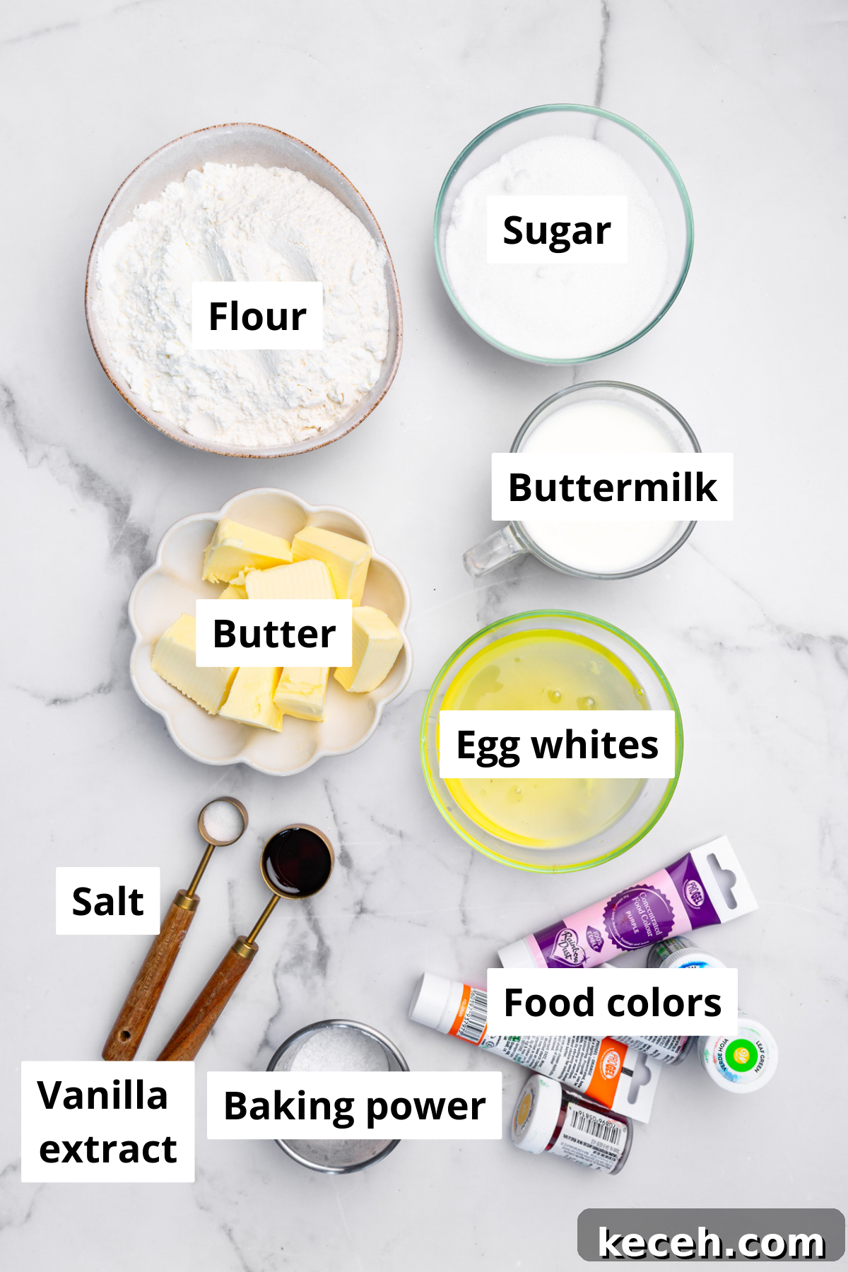 How to Make Colorful Rainbow Cupcakes at Home 3 ingredients in a bowl to prepare rainbow cupcakes batter