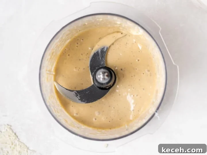 creamy Caesar vinaigrette blended in food processor 