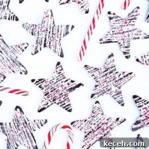 Chocolate peppermint sugar cookies drizzled with white chocolate and spinkled with crushed candy canes.