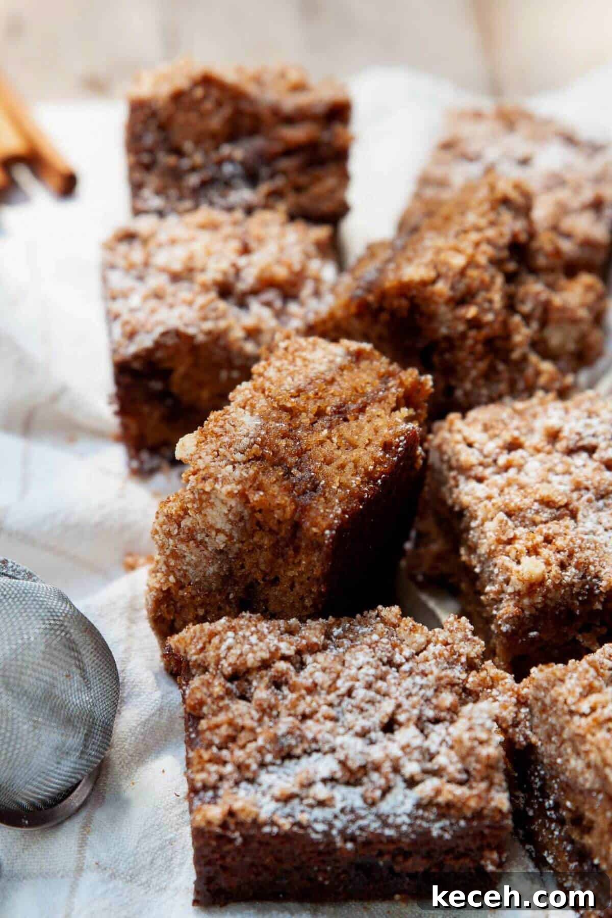 Moist Whole Wheat Coffee Cake with Yogurt and Honey 12 Close-up of soft and moist almond flour coffee cake with cinnamon swirl.