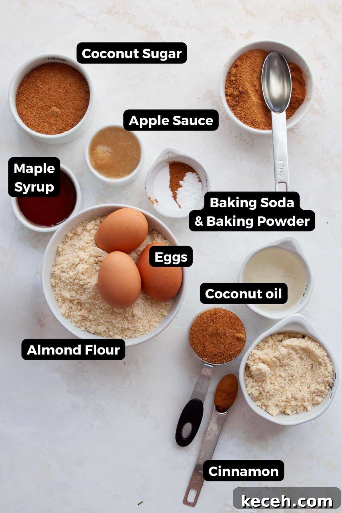 Moist Whole Wheat Coffee Cake with Yogurt and Honey 3 Ingredients for healthy coffee cake including almond flour, eggs, applesauce, maple syrup, and cinnamon.