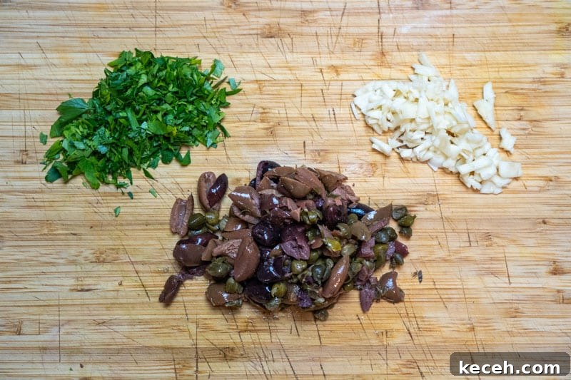 Vegan Puttanesca Sauce Recipe Without Anchovies 4 Chopping the olives, capes, garlic and parsley
