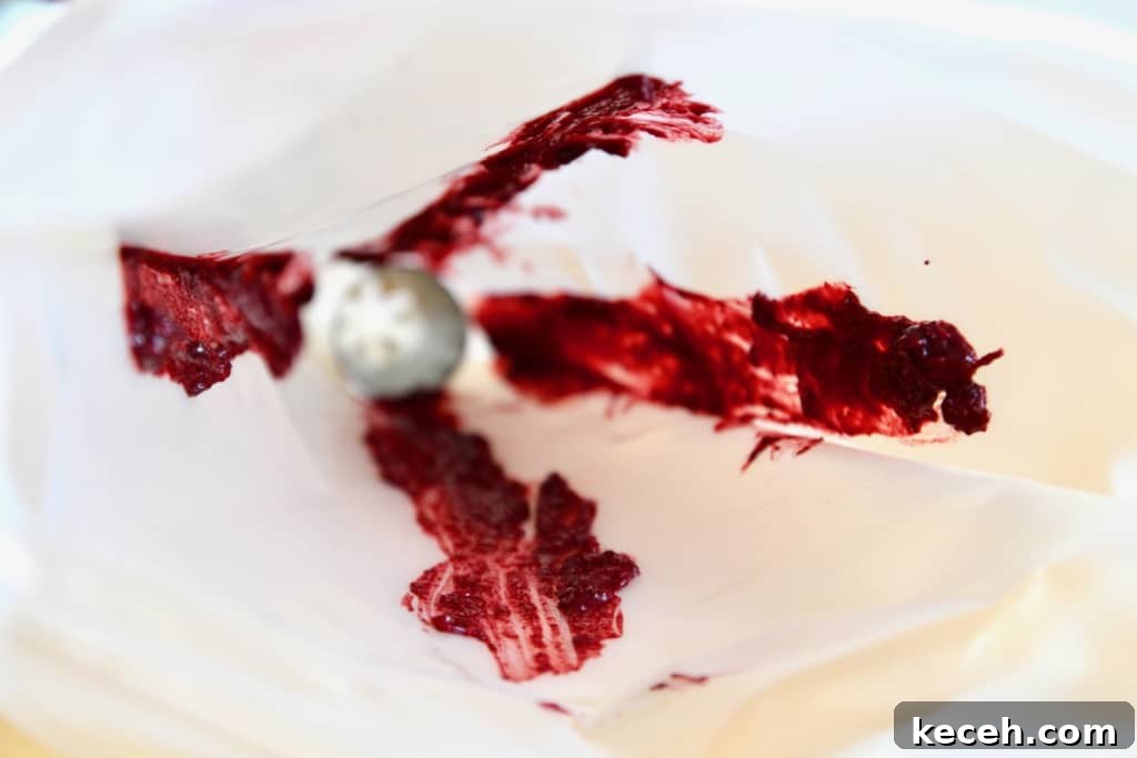 The blackberry paste adds a beautiful swirl to the corn frosting