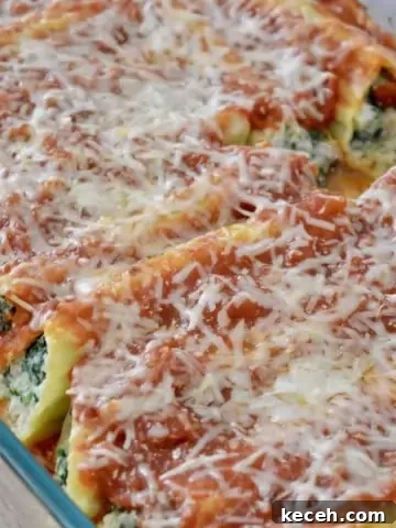 Turkey Spinach Manicotti in a baking pan.