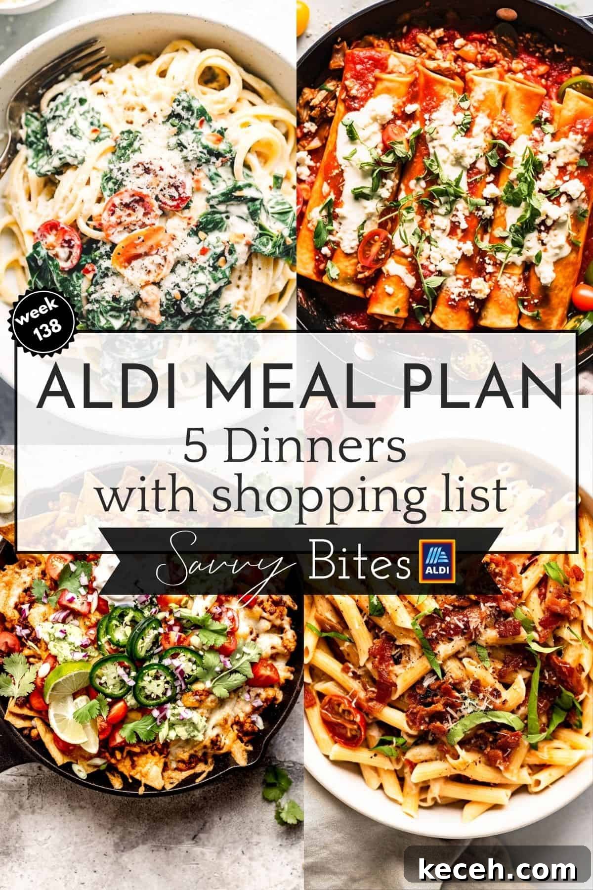 Family Meal Plan: Budget-Friendly Weekly Menu (Plan 138) 2 Aldi budget meal plan recipes in a photo collage.
