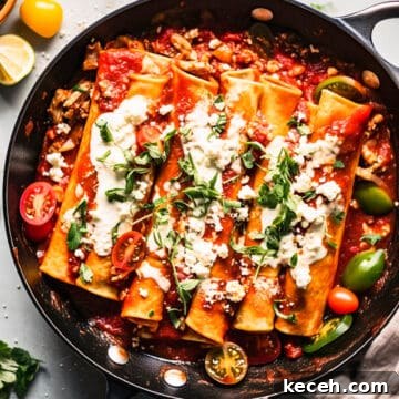 Family Meal Plan: Budget-Friendly Weekly Menu (Plan 138) 4 Easy vegetarian enchilada recipes with cheese in a skillet.