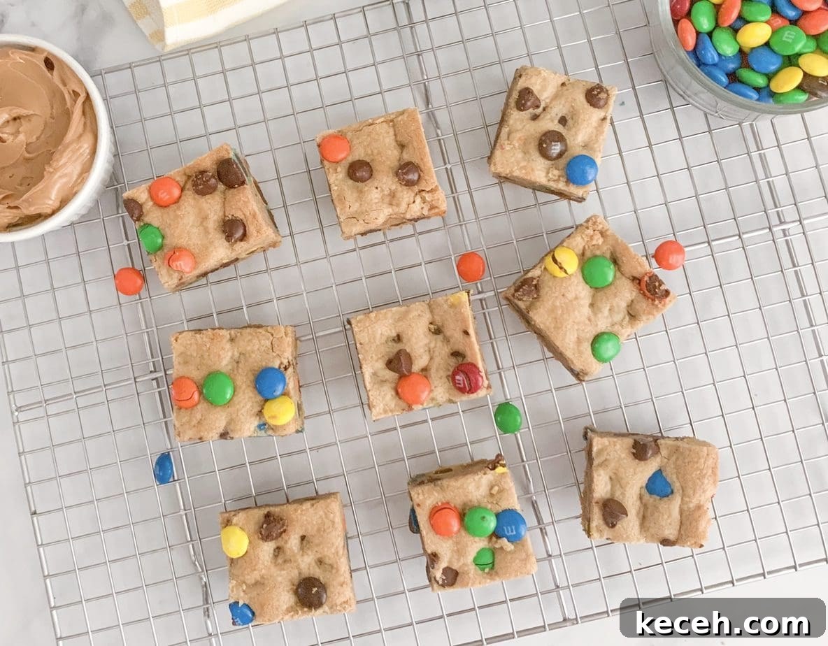 Peanut Butter Cookie Bars with M&M's: Chewy Chocolate Candy Bars 9 Soft and Chewy, Peanut Butter Chocolate Chip M&M Bars