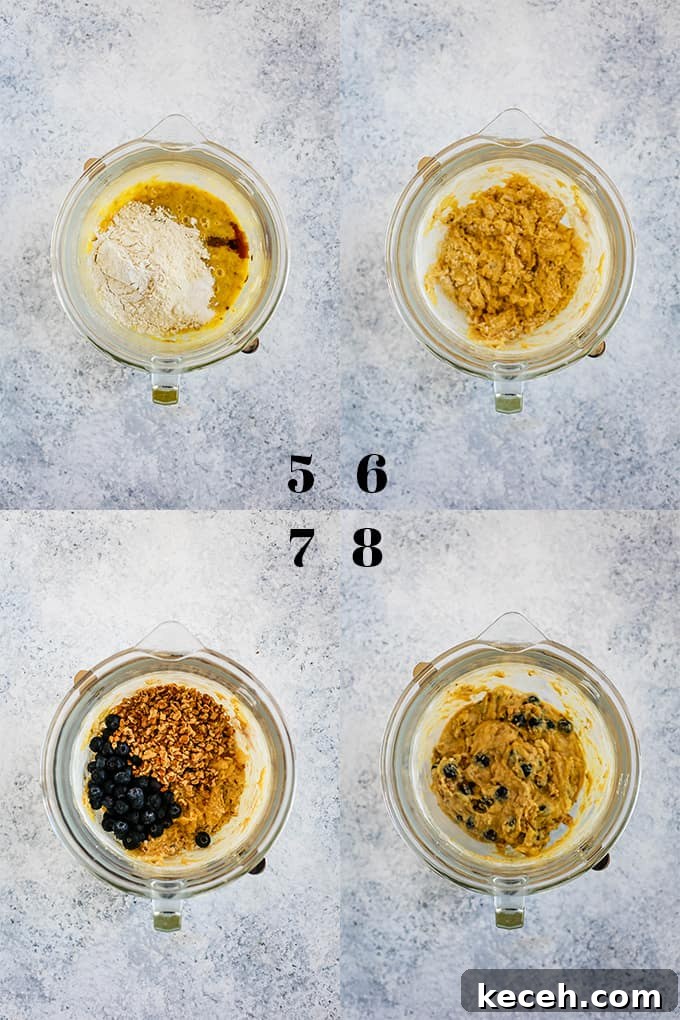 How to make Blueberry Walnut Banana Bread, steps 5-8.