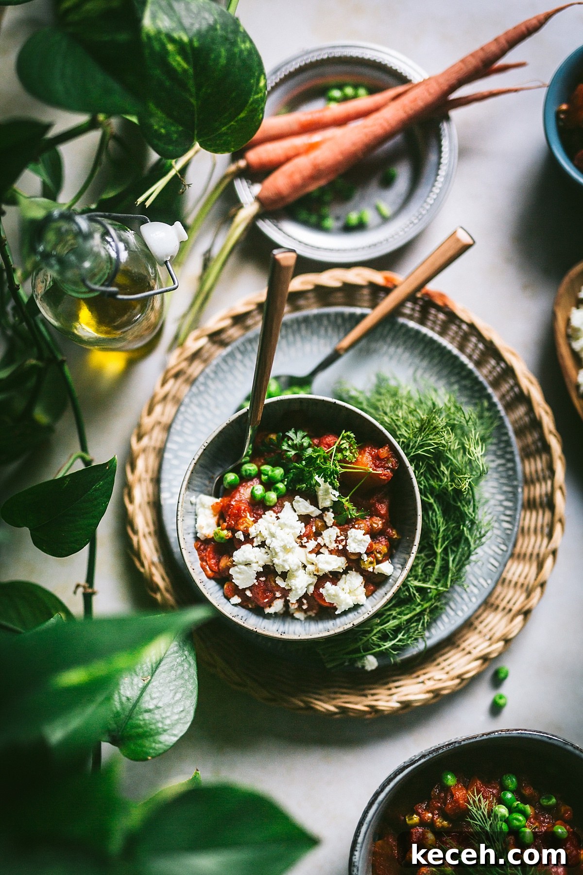 overhead shot of stewed greek peas