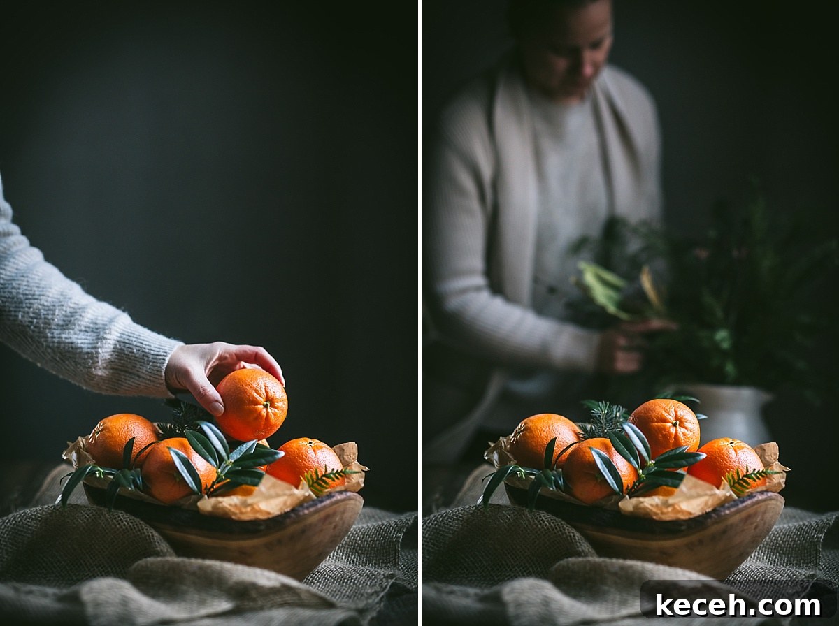 Vasilopita (Greek New Year Cake) — Slow Cooker or Oven Recipe 8 Two shots side-by-side of oranges in a bowl for Vasilopita.