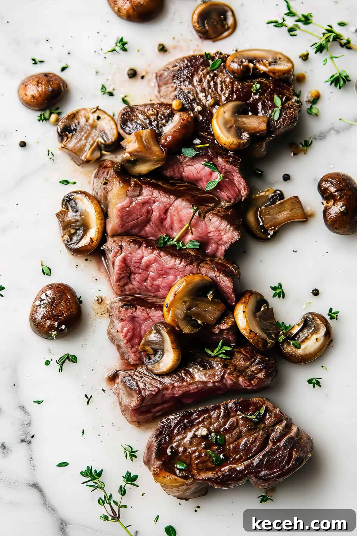 This Epic Rib Eye Steak is the perfect one pan dinner. Juicy beef, fragrant rosemary, and crispy kale make this the perfect recipe for date night in or is elegant enough to serve company. Cooked rib eye steak with mushrooms.