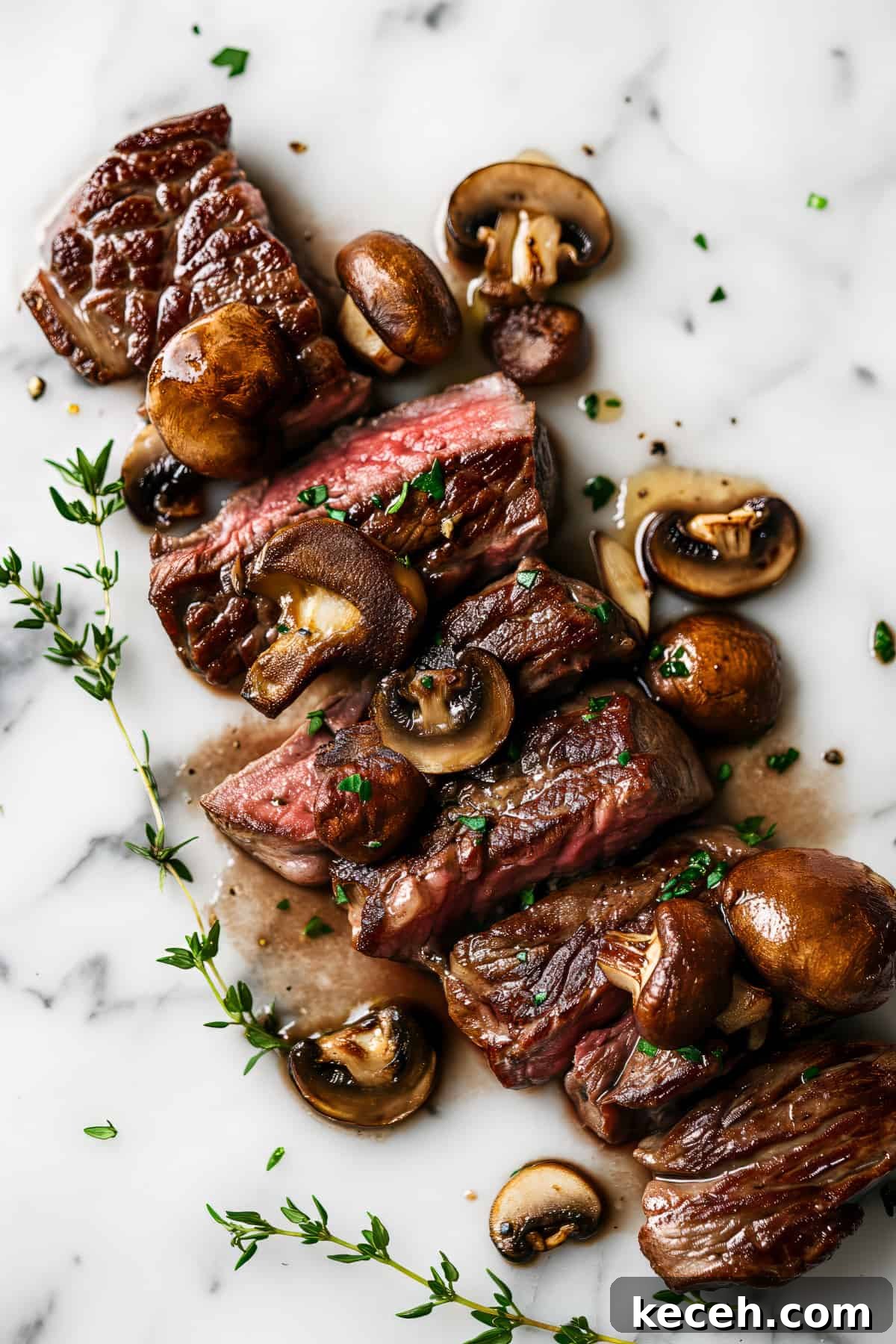 Perfect Ribeye Steak: Grill and Stove-Top Cooking Guide 2 Cooked rib eye steak with mushrooms.