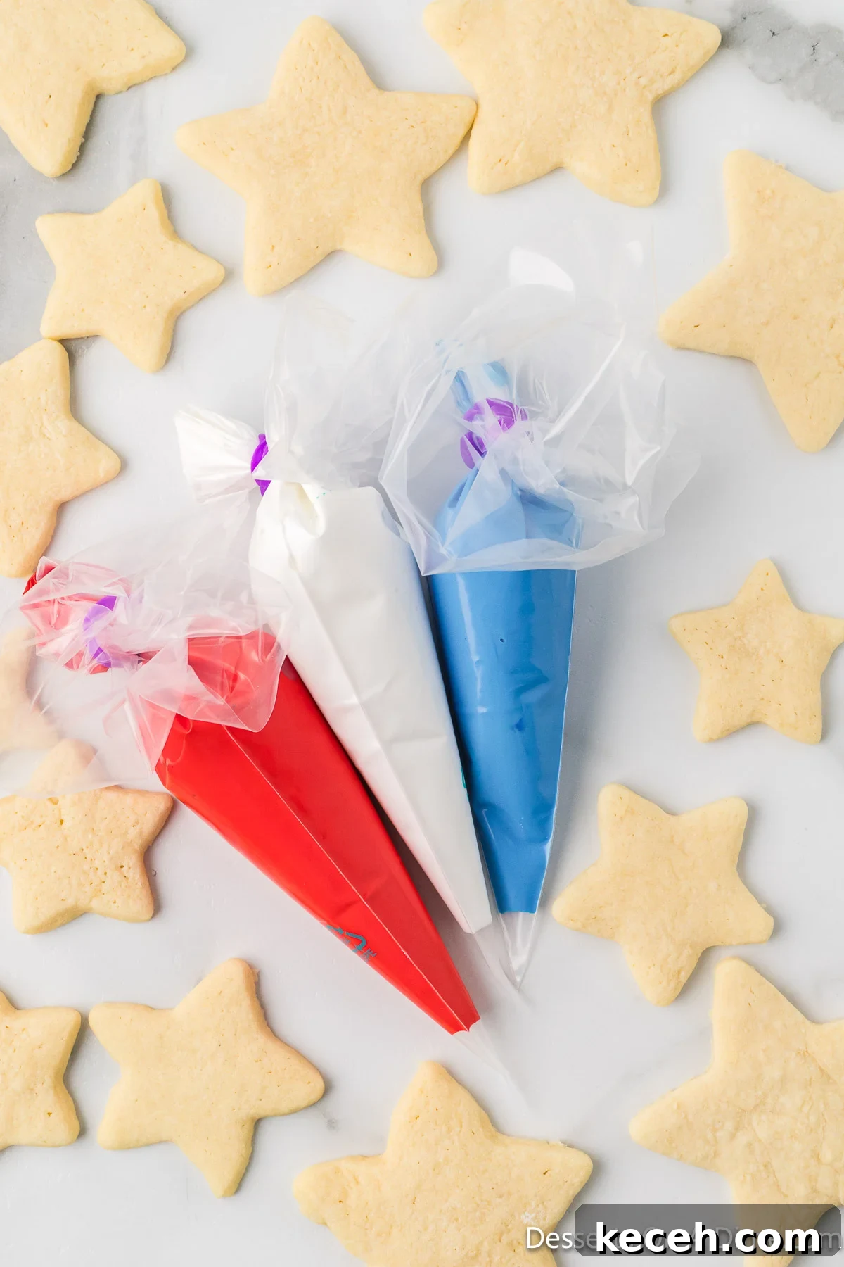 Icing placed into piping bags. 