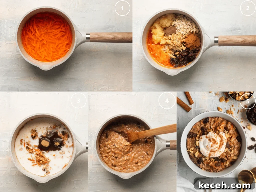 Carrot Cake Oatmeal Recipe: Spiced Overnight Oats with Carrot and Walnut 4 step by step photos of making oatmeal with carrots
