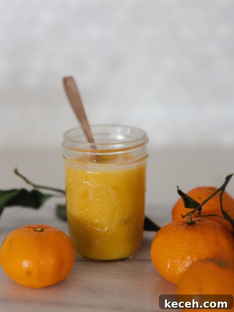 No-Fail Orange Curd Recipe — Smooth, Tangy, Homemade 3 Jar of orange curd on countertop with mandarin oranges.