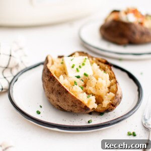 photo of a baked potato made in the slow cooker on a plate