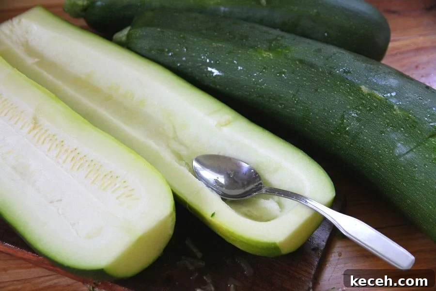 Freeze Fresh Zucchini from the Garden: Step-by-Step Guide for Crispy Texture 5 a halved zucchini with the soft center scooped out