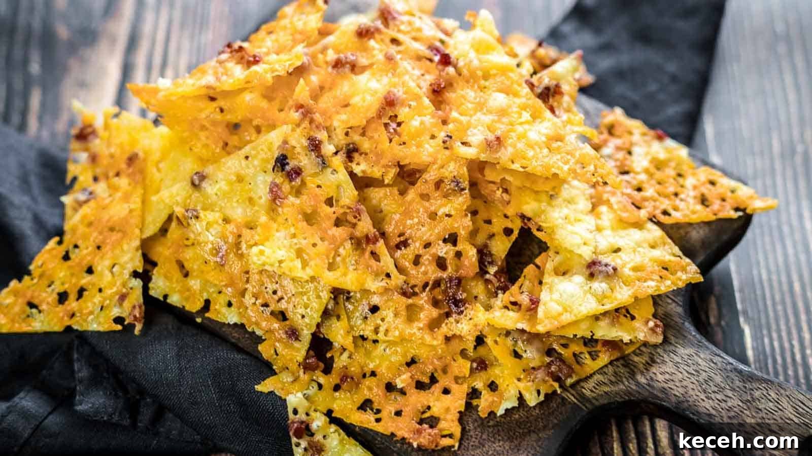 13 Delicious Low-Carb Mexican Recipes Worth Trying 8 Keto Cheese Bacon Nachos Chips on a board.