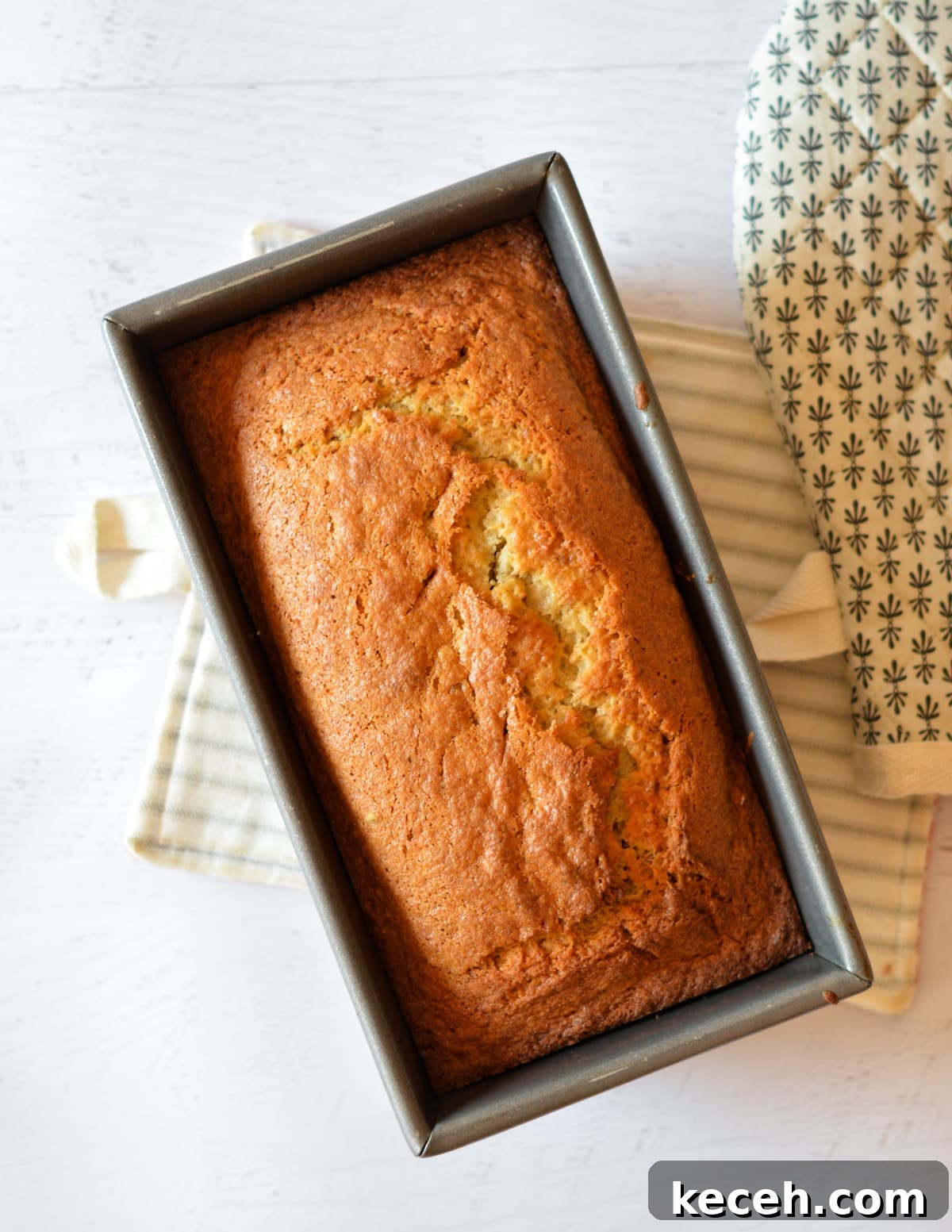 Moist Banana Bread Made with Frozen Bananas 12 banana bread in a pan.