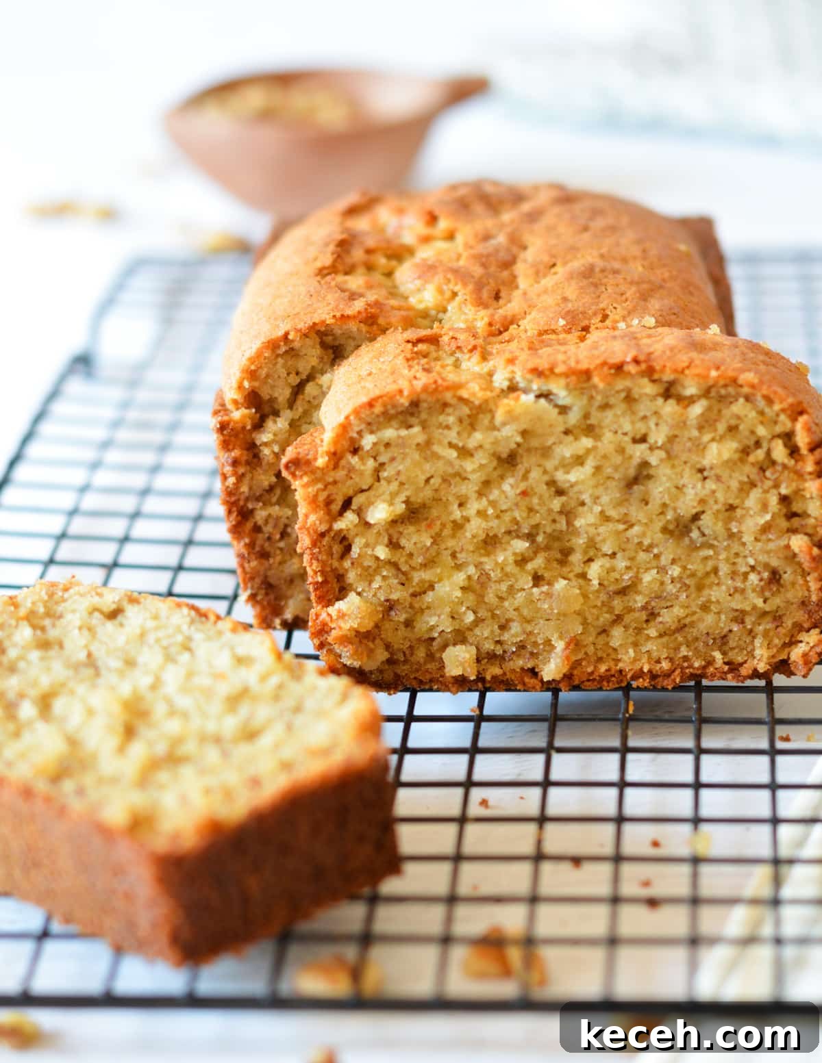 Moist Banana Bread Made with Frozen Bananas 13 a slice of banana bread.